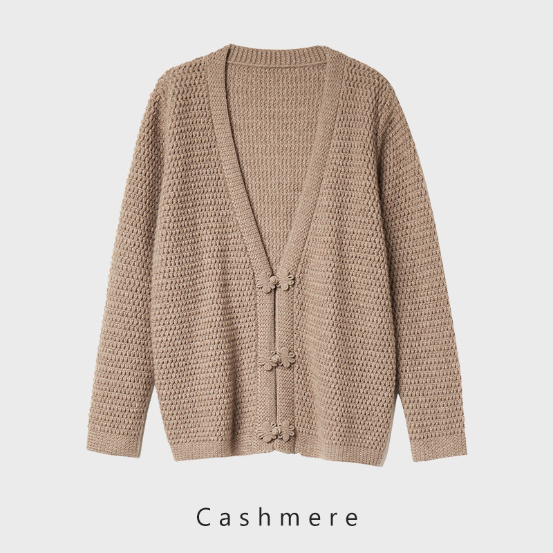 锦月丝府花边盘扣羊绒开衫XZ3084