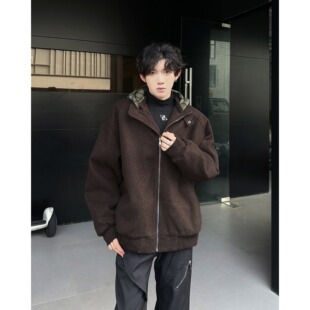秋冬拉链开衫假两件连帽卫衣潮牌棉服男女情侣款美式复古潮男外套