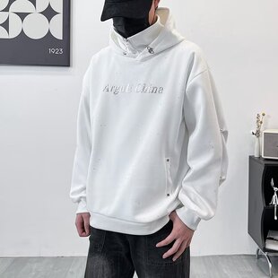 春秋款潮男设计感连帽卫衣男生高领痞帅美式休闲宽松潮牌长袖外套