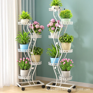 欧式铁艺多层室内带轮落地式绿萝花架子客厅置物阳台多肉家用花架