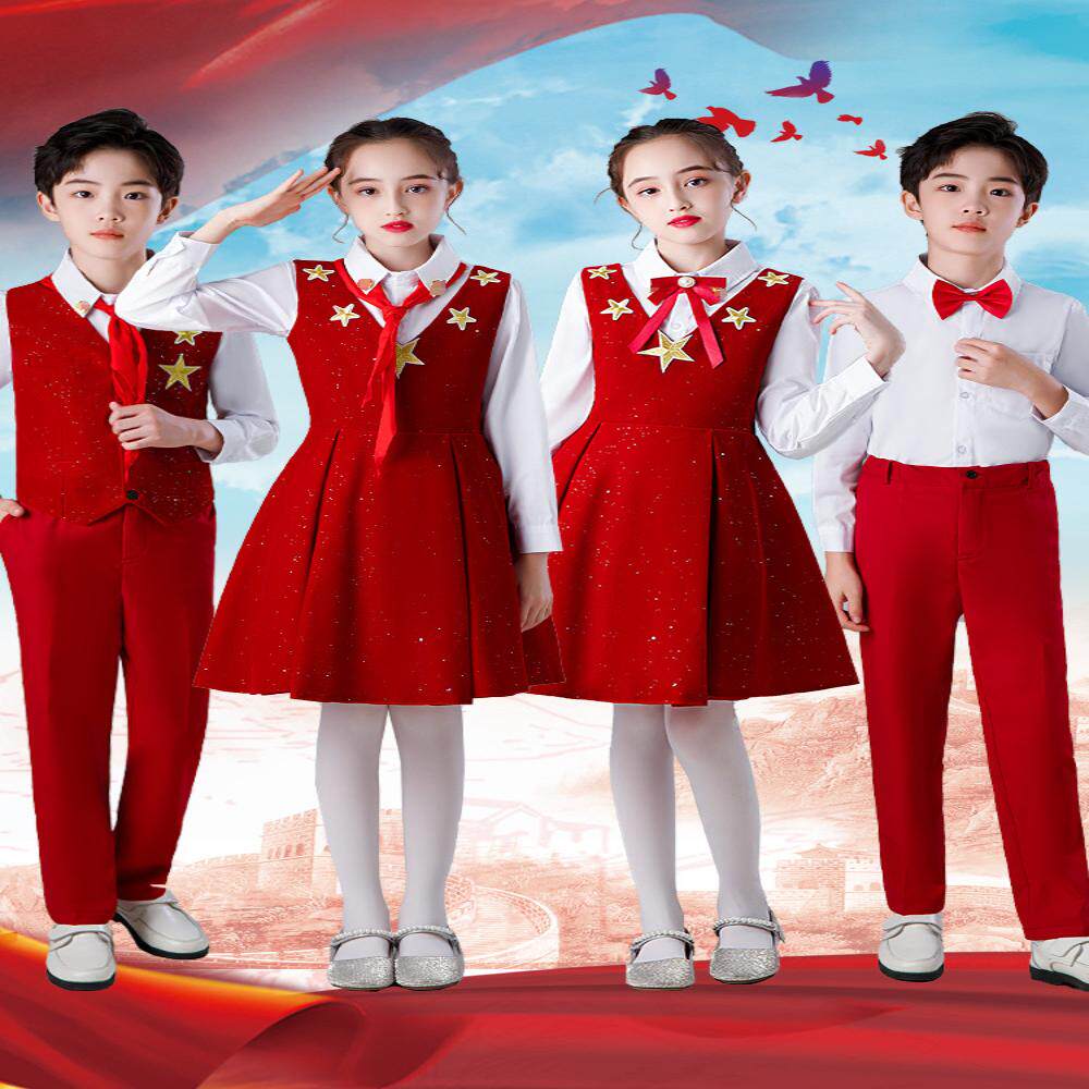 儿童合唱演出服中小学生红色爱国