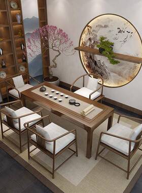 现代茶简约夫茶桌客厅实木茶桌椅合禅意功茶台112203泡桌办公室组
