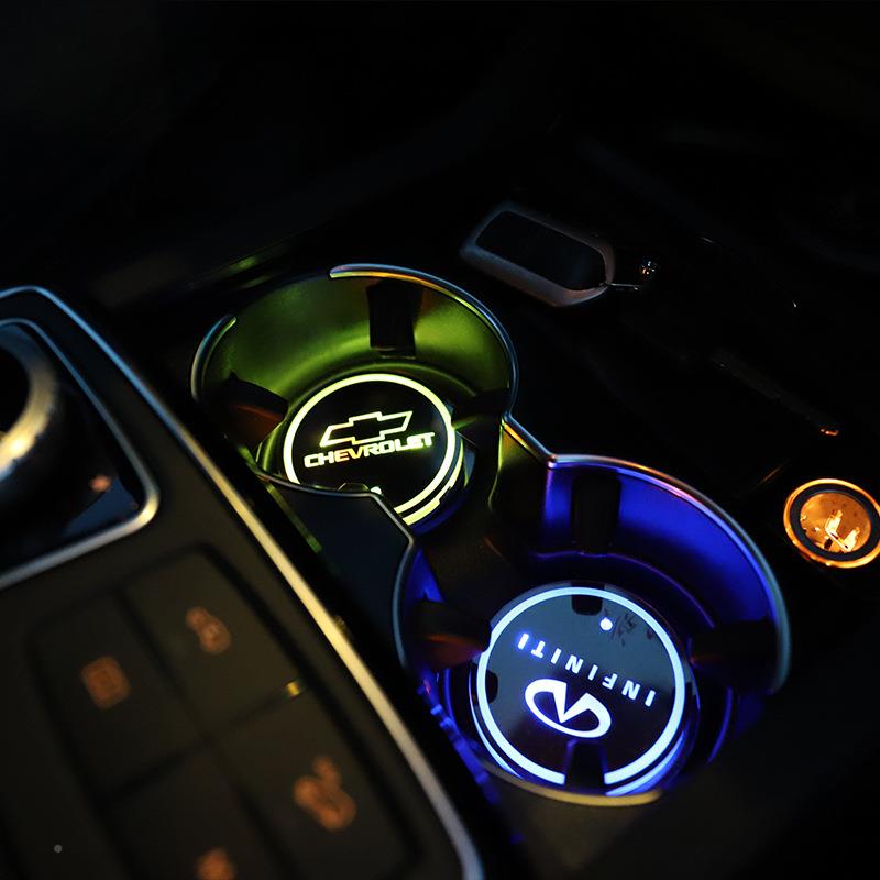 汽车发光水杯垫USB充电七彩色L内D防滑杯汽垫车用品E车载SBD1饰氛