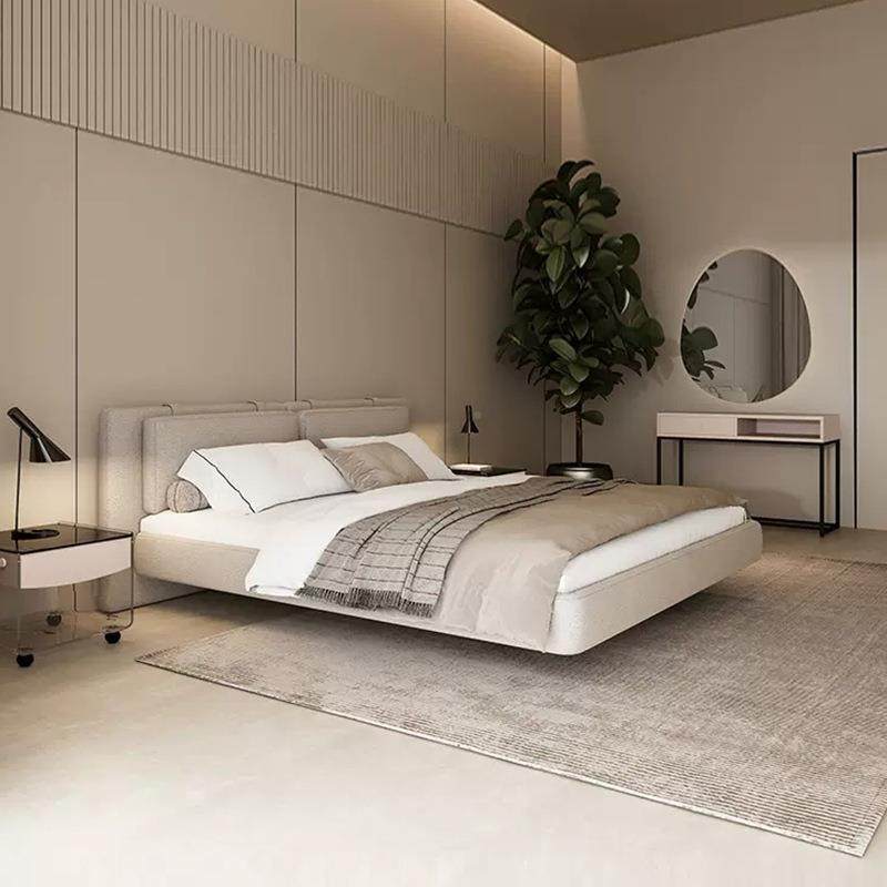 悬浮床简约现代意极简主卧布1艺床寂奶油风轻奢.832m式双人侘床婚