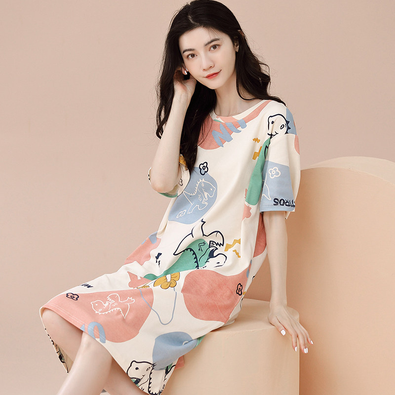 100%纯棉睡裙女夏季短袖学生睡裙