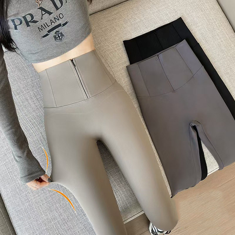 拉链排扣鲨鱼裤女春秋新款外穿黑色打底裤高腰收腹塑形瑜伽裤九分