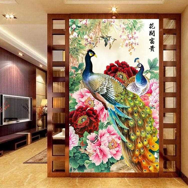 新款直销玄关入户牡丹花开孔雀钻石画5D手工贴钻十字绣 热销货源