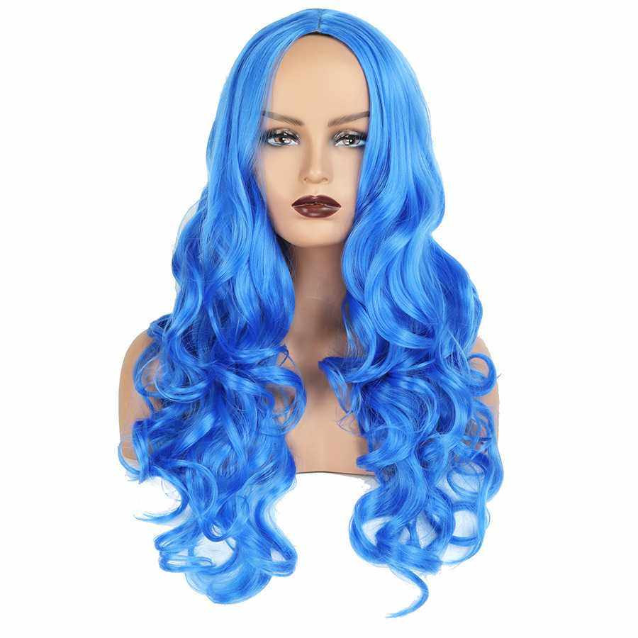 新款直销欧美头套化纤假发女蓝色中分长卷发大波浪COS外贸wigs全,美发护发/假发,演出假发,淘宝优惠券,粉丝福利购,淘宝优惠卷