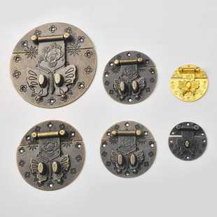 新款直销圆形蝴蝶扣锌合金搭扣木盒搭扣酒盒锁扣装饰扣包装盒仿古