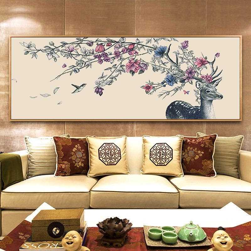 新款直销钻石绣客厅满钻简约现代钻石贴钻画大幅钻石画一鹿繁花新