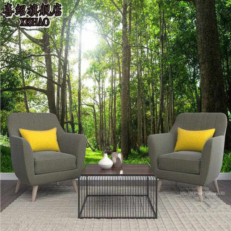 新款直销3d立体风景树林草地壁纸 大型墙纸壁画 客厅卧室电视背景