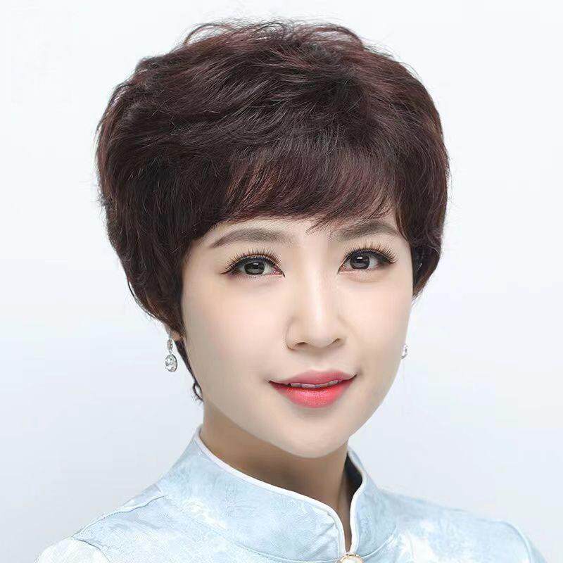 新款直销妈妈款假发女短卷发纹理烫蓬松自然全手织递针全真发中老