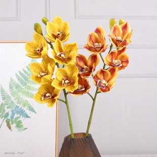 新款直销仿真花蕙兰 硅胶棉6头仿真蕙兰春节装饰 假花摆件客厅手