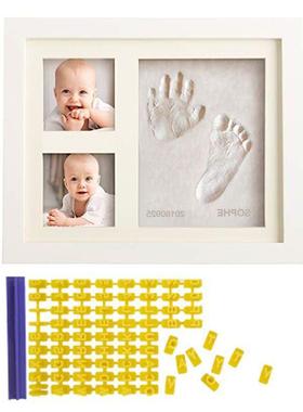 Baby hand and footprints clay wooden three compartment studi