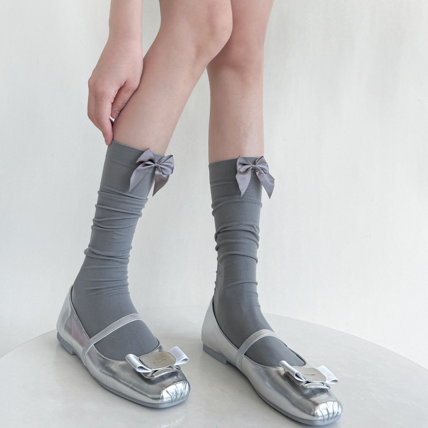 芭蕾少女日系春夏季天鹅绒甜美蝴蝶结小腿袜堆堆纯色中筒袜百搭袜