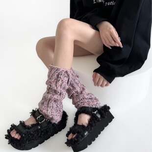 秋冬新品点纱翻边袜套个性彩点韩系松垮粗线保暖中筒腿套复古百搭