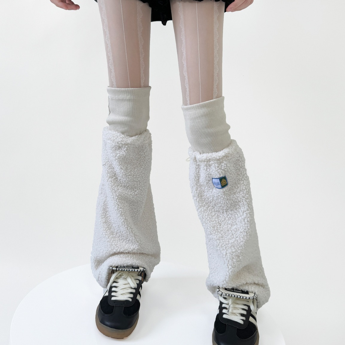 冬季毛绒拼接抽绳款辣妹千禧y2k袜套女保暖羊羔毛堆堆袜个性腿套