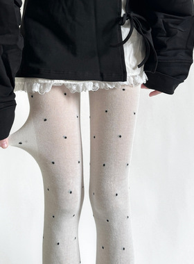 薄透才是yyds秋冬复古波点提花连裤袜灰色系棉平板打底裤显瘦