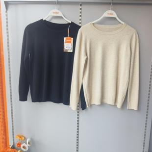 香蜜闺秀女士可机洗羊毛罗纹圆领套头打底针织衫 外穿可亲肤穿 薄款