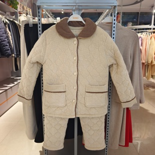 香蜜闺秀女士柔美家居服夹棉开扣可爱睡衣可外穿套装女冬加厚睡衣