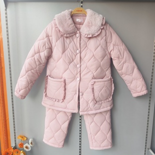 香蜜闺秀男女情侣娃娃领三抗科技棉服甜美感开扣家居服套装 女冬暖