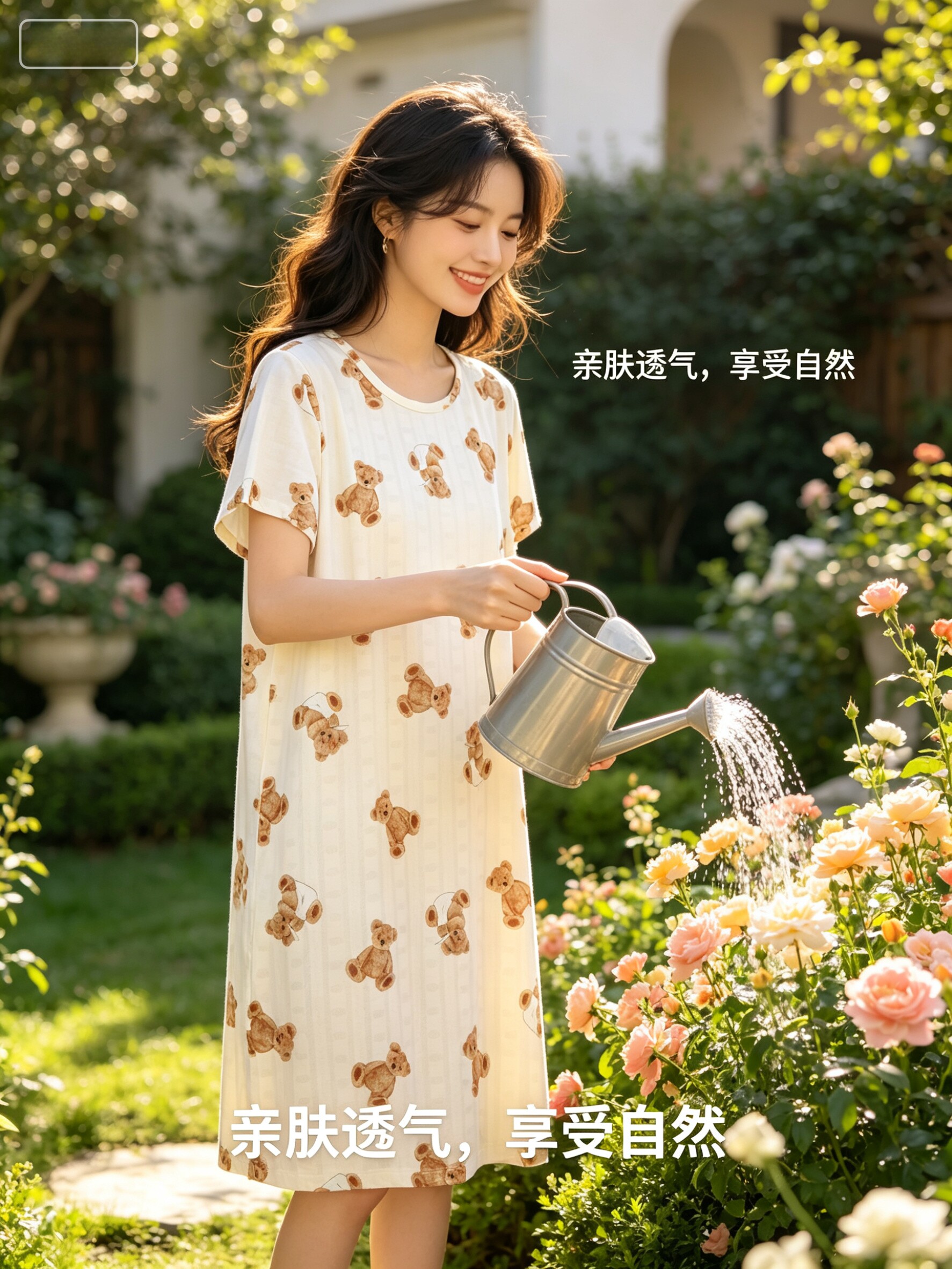 香蜜闺秀特价女士家居服圆领套头简约印花针织牛奶丝单件睡裙薄夏