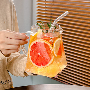 網(wǎng)紅餐廳水果茶杯果汁氣泡水杯咖啡飲品杯子ins大容量帶把玻璃杯