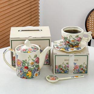 陶瓷水壶大容量一壶一杯茶具套装家用茶壶茶杯子复古咖啡异形杯碟