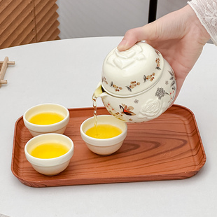 一壶三杯便携式旅行茶具套装家用办公泡茶壶伴手礼物陶瓷茶盘整套