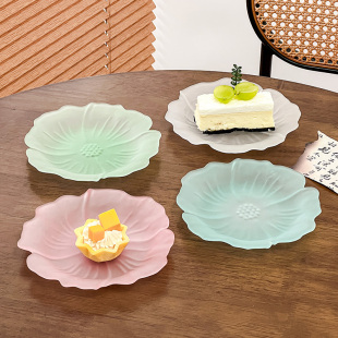水晶玻璃花型壶承高颜值花瓣托盘点心盘水果盘零食茶点盘茶具托盘