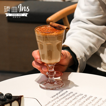 ins网红餐厅复古浮雕刻花玻璃高颜值高脚香槟杯果汁杯美式咖啡杯