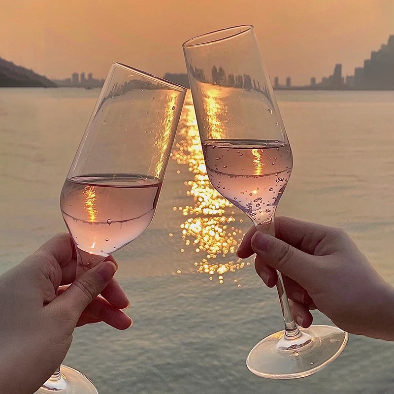 欧式香槟杯6只装水晶香槟杯起泡酒高脚杯创意高颜值葡萄鸡尾酒杯