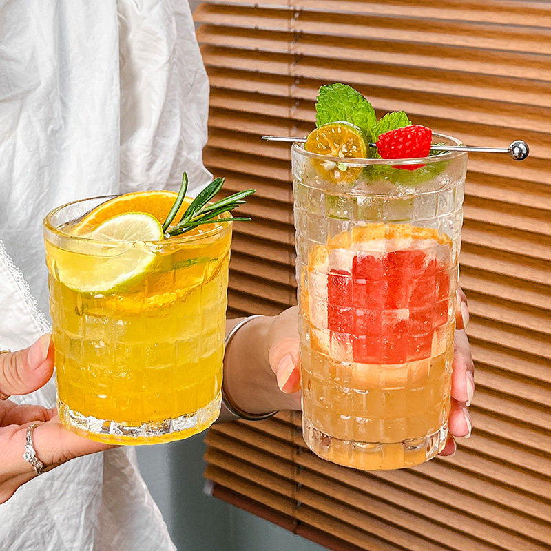 藤编浮雕玻璃杯果茶杯清新森系果汁咖啡奶茶牛奶杯子水杯餐厅餐杯