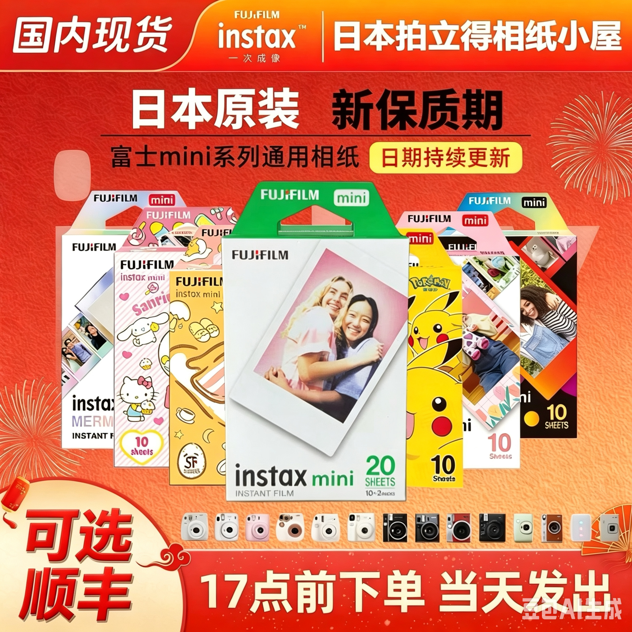 富士拍立得相纸迷你白边mini7/8/9/11/12/SE/90/99等通用顺丰发货