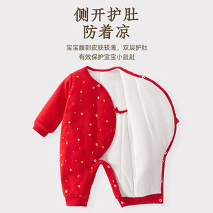 新生婴儿红色过年喜庆衣服秋冬款连体衣冬季新款宝宝满月宴拜年服