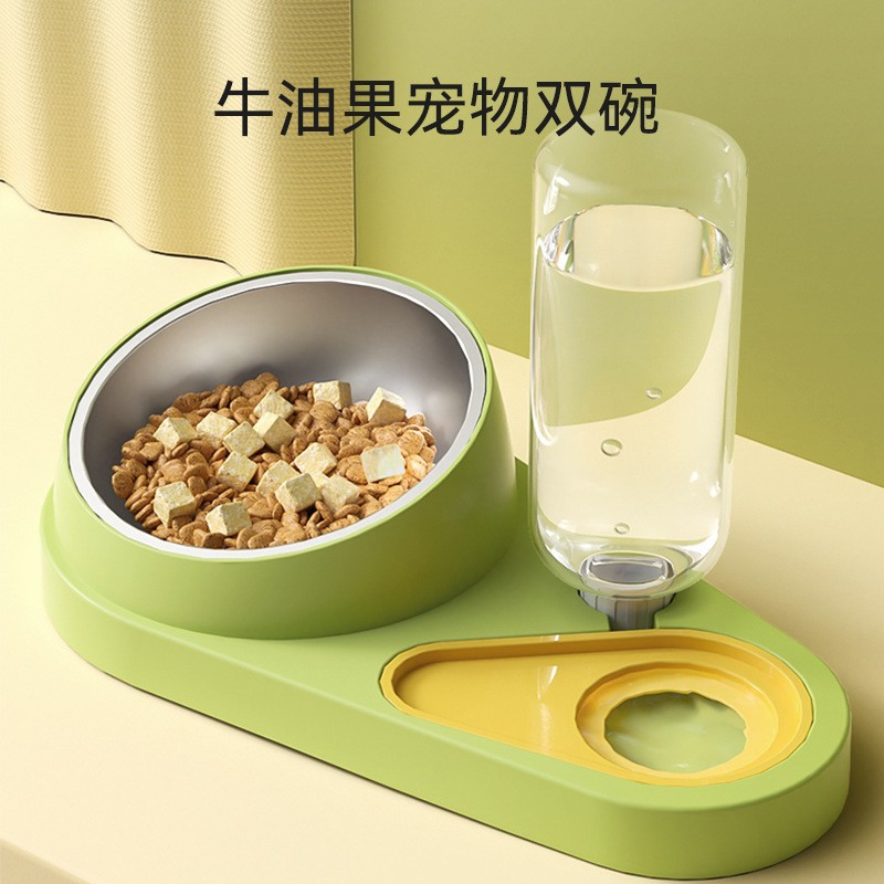 狗狗猫咪居家不锈钢喂食碗自动饮水器二合一斜口饮食一体宠物用品