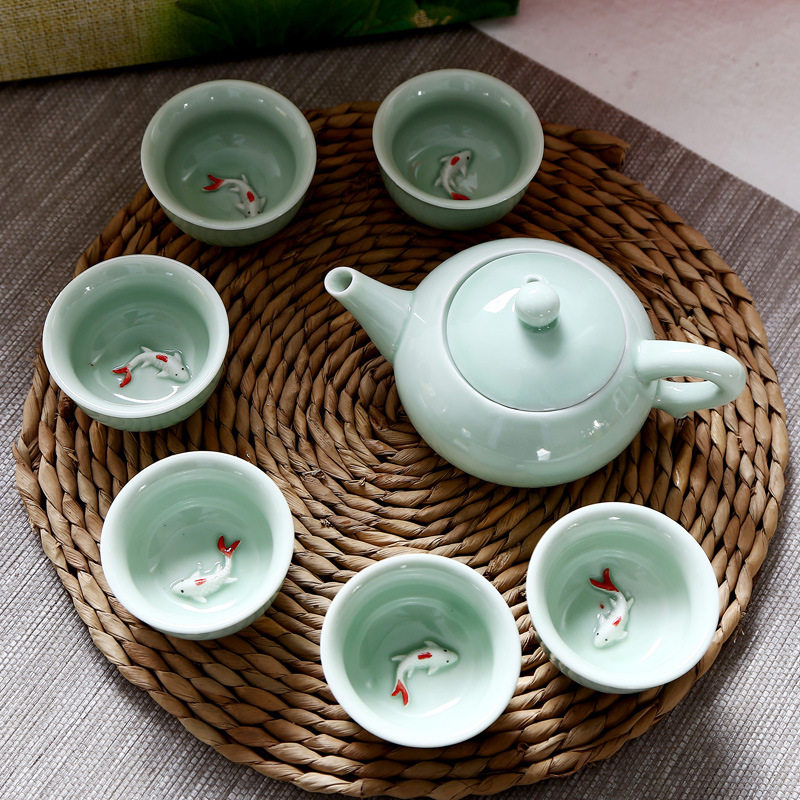 青瓷鱼杯茶具套装会销节