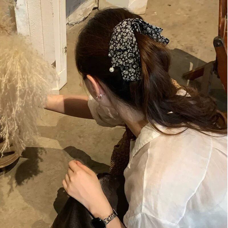 又素又美~法式碎花香蕉夹竖夹高级感发夹气质韩国发饰头饰马尾夹