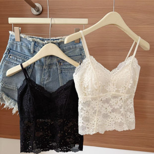 喵小言W4137花影蕾丝吊带背心带胸垫性感镂空内搭外穿女士上衣