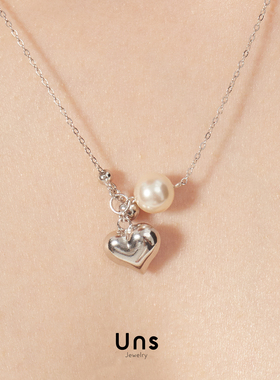 Uns Jewelry | 925银贝珠爱心抽拉可调节长度项链