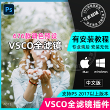 PS插件VSCO全滤镜676款预设摄影后期照片调色支持电脑版win mac