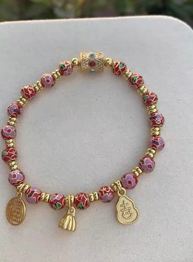 多宝景泰蓝掐丝繁花系列莲蓬转运珠女手链琉璃金箔珠光多彩瓷手串