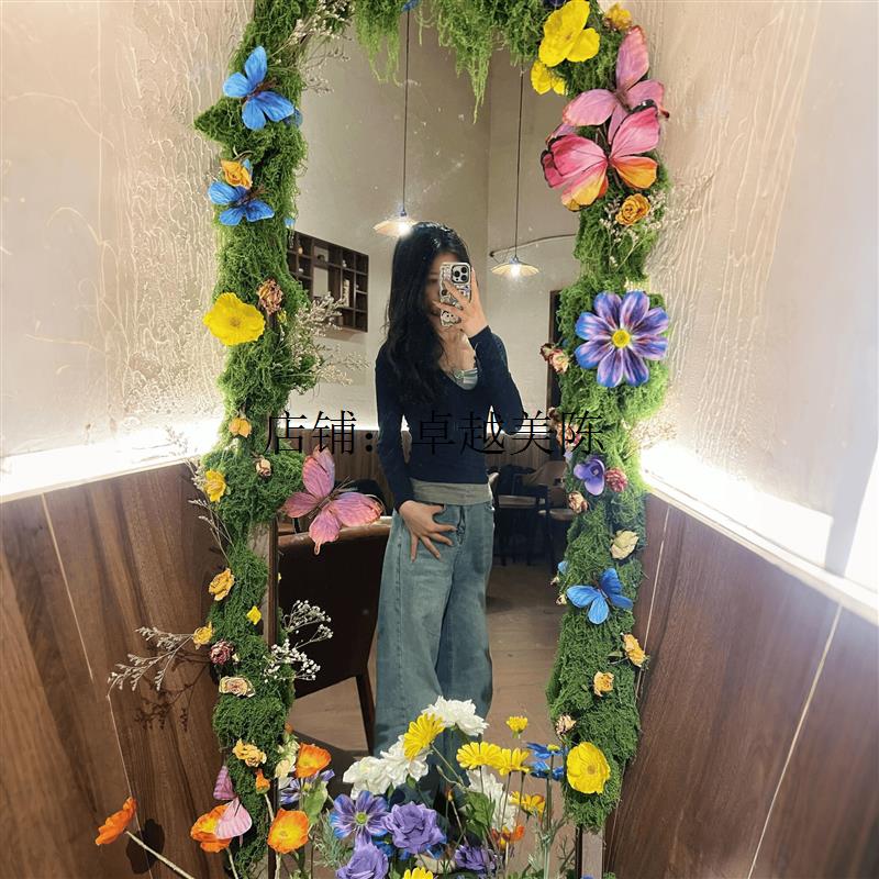 苔藓边框镜浴室梳妆镜装饰创意