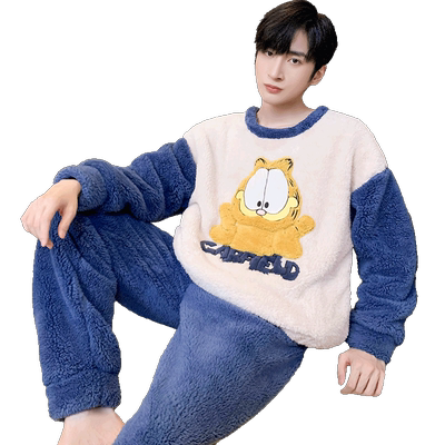 新款珊瑚绒睡衣套装男士