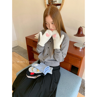 DaYu 定制韩国可爱少女手套秋冬针织保暖ins全包手套加绒含兔毛潮