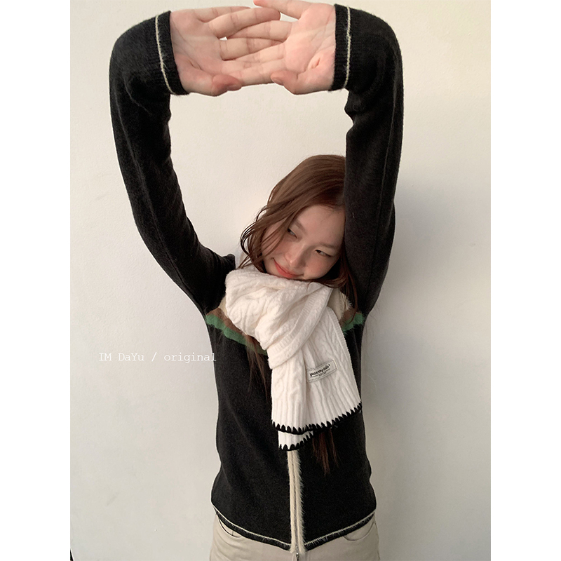 韩国精致女孩百搭双面针织围巾