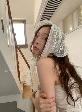 DaYu 法式蕾丝三角头巾韩系氛围感多功能丝巾领巾时髦搭配半身裙