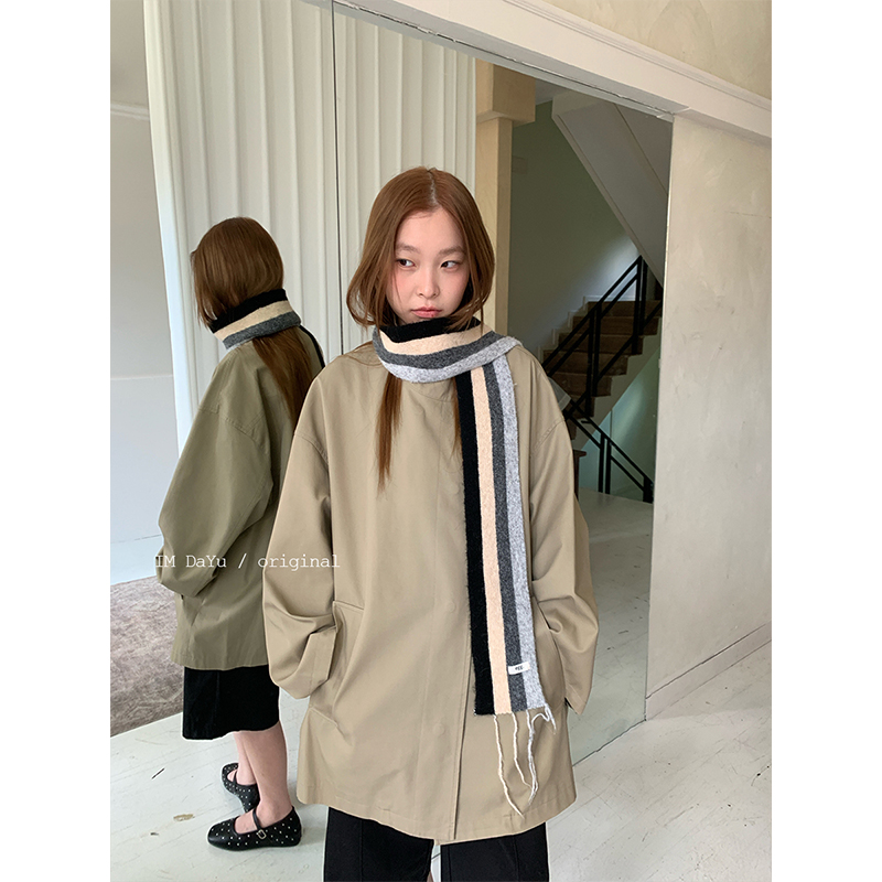 DaYu 韩国小众拼色针织围巾女秋冬时髦复古保暖长条围脖护颈高级
