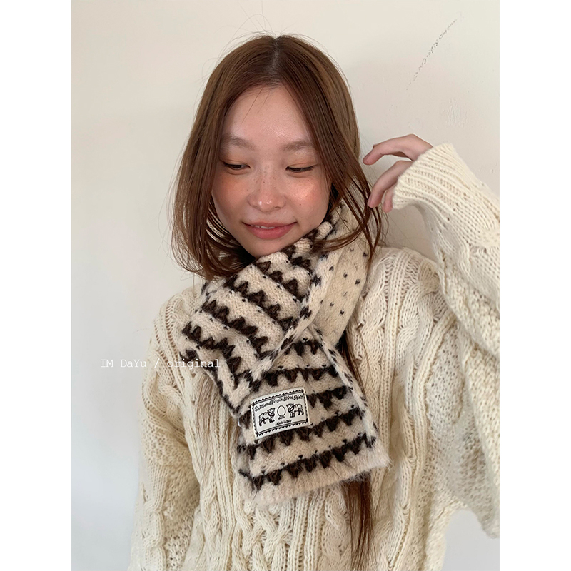 DaYu 韩式设计感双面围巾女秋冬高级感复古百搭围脖保暖脖套