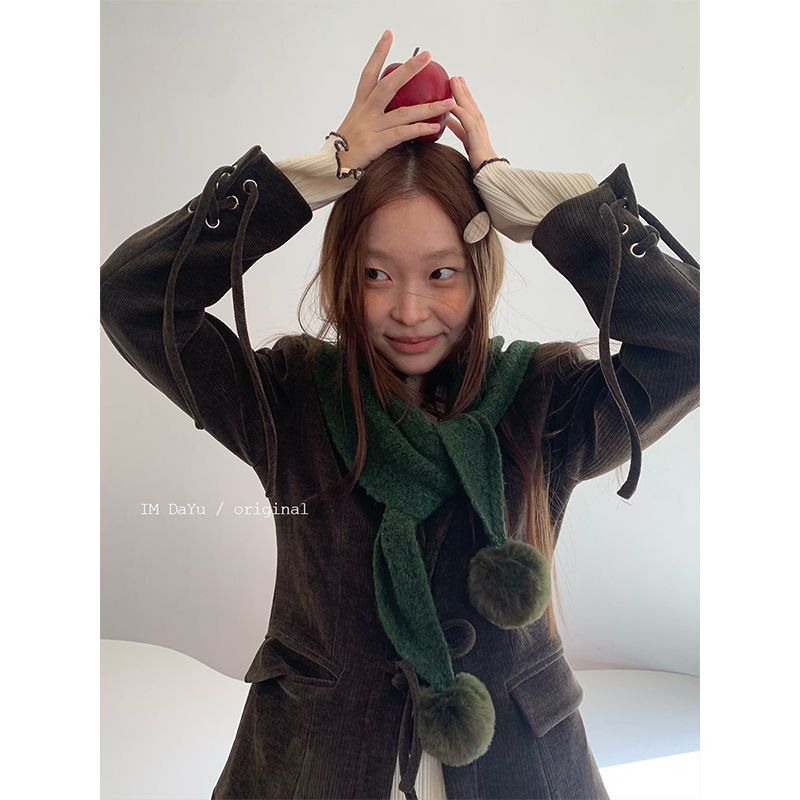 DaYu 韩国复古毛球针织披肩围巾女秋冬保暖三角围脖百搭装饰头巾